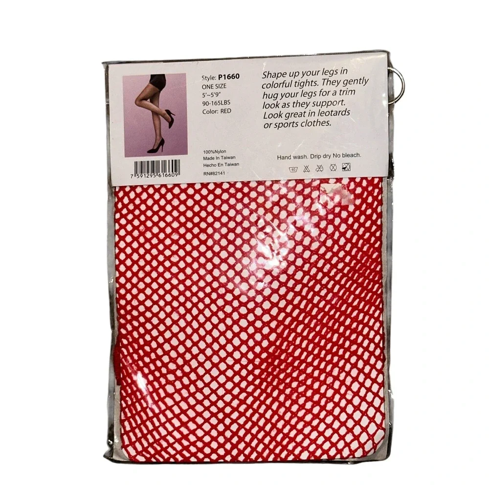 Sophia Red Fishnet Fashion Pantyhose One Size Tights Style P1660 NEW
